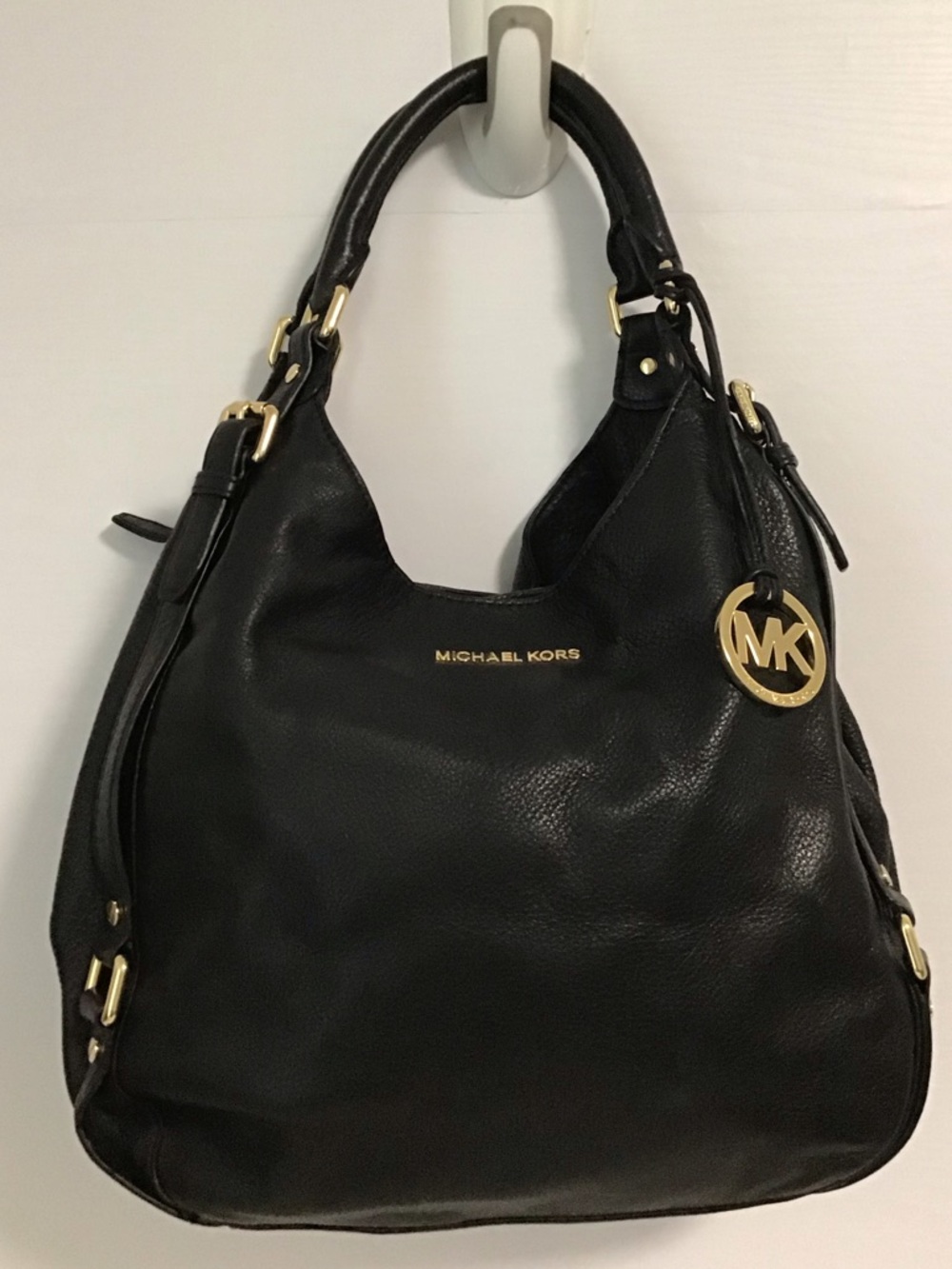 Michael Kors Black Pebbled Hobo Shoulder Bag Gold Hardware Pristine